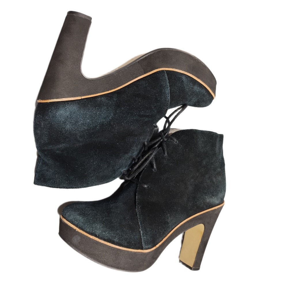 Michael Kors Fulton Ankle Platform Booties Womens US 8M Black Leather Lace Up